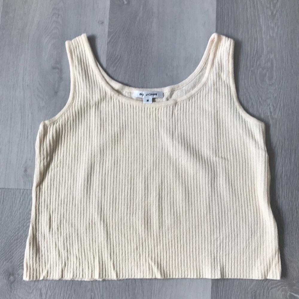 ST JOHN IVORY WOOL TANK TOP RIB KNIT SCOOP BECK PULLOVER WOMENS MEDIUM